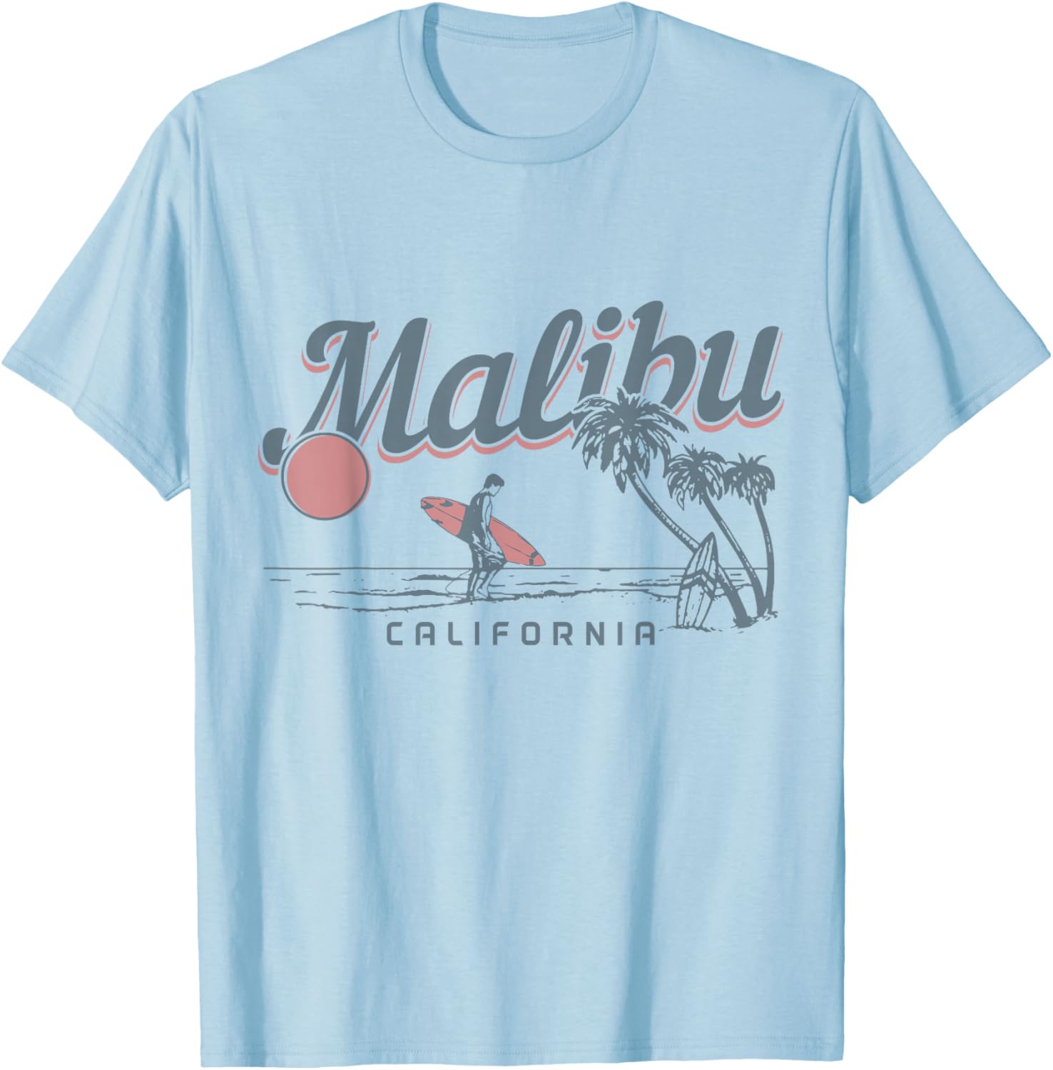 Malibu Beach California Surf Vintage Souvenir Surfing Surfer T-Shirt - T-Shirt | Light Blue