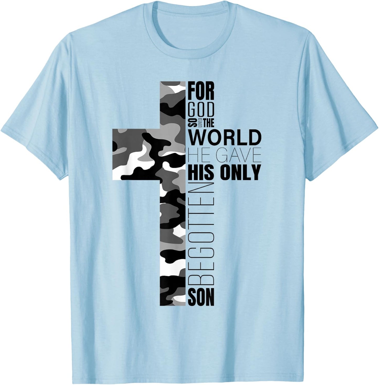 Camo Christian Cross Bible Verse John 3:16 Men Boys Faith T-Shirt - T-Shirt | Light Blue
