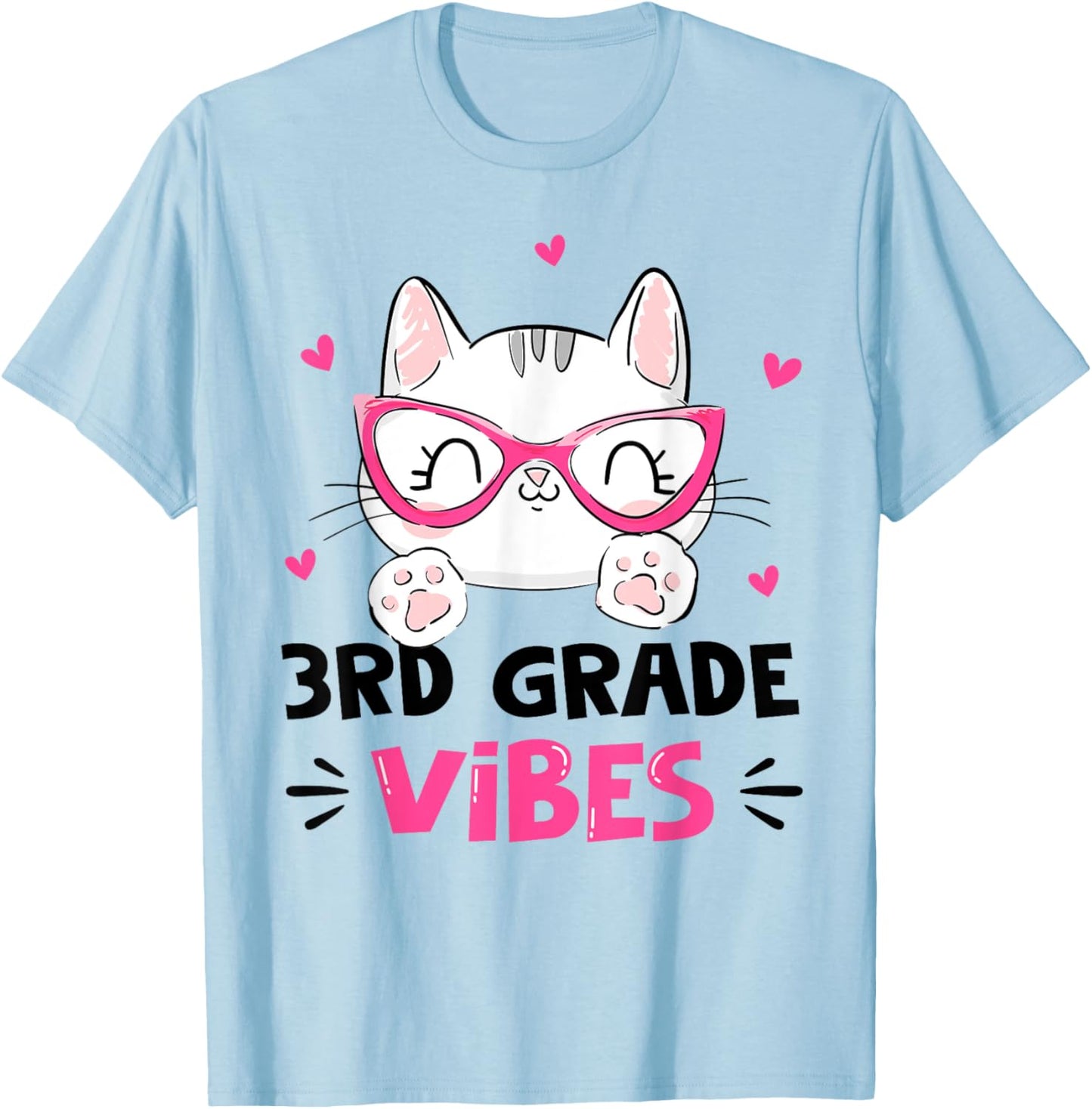 Third 3rd Grade Vibes Back to School Cute Cat Cute For Girls T-Shirt - T-Shirt | Light Blue