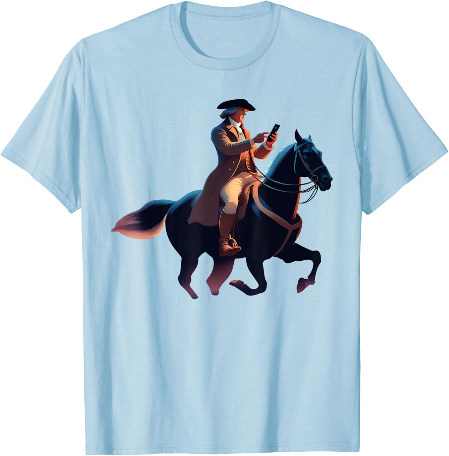 Paul Revere Texting On His Famous Ride T-Shirt - T-Shirt | Light Blue