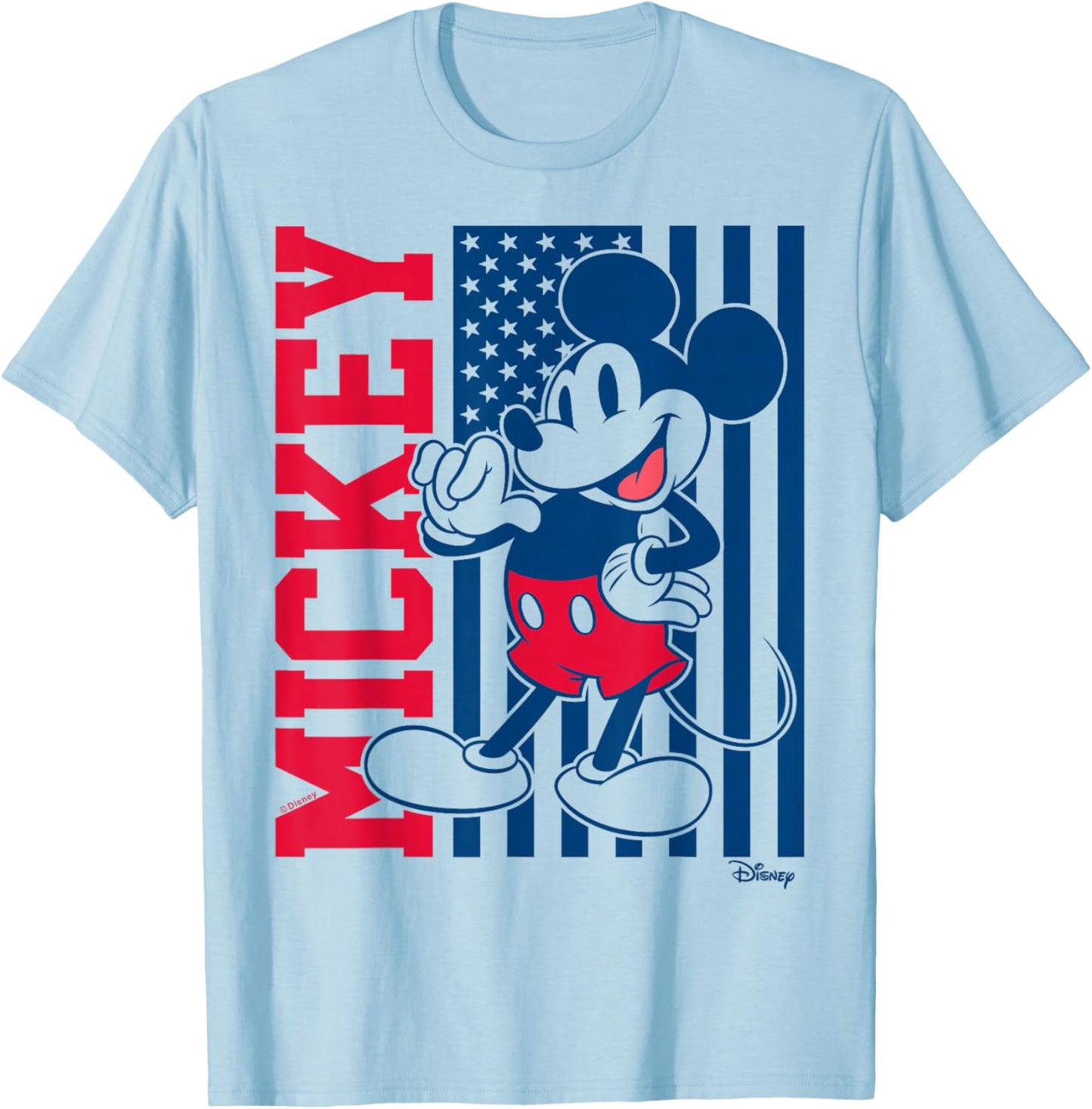 Mickey Mouse - American Flag Fourth of July T-Shirt - T-Shirt | Light Blue