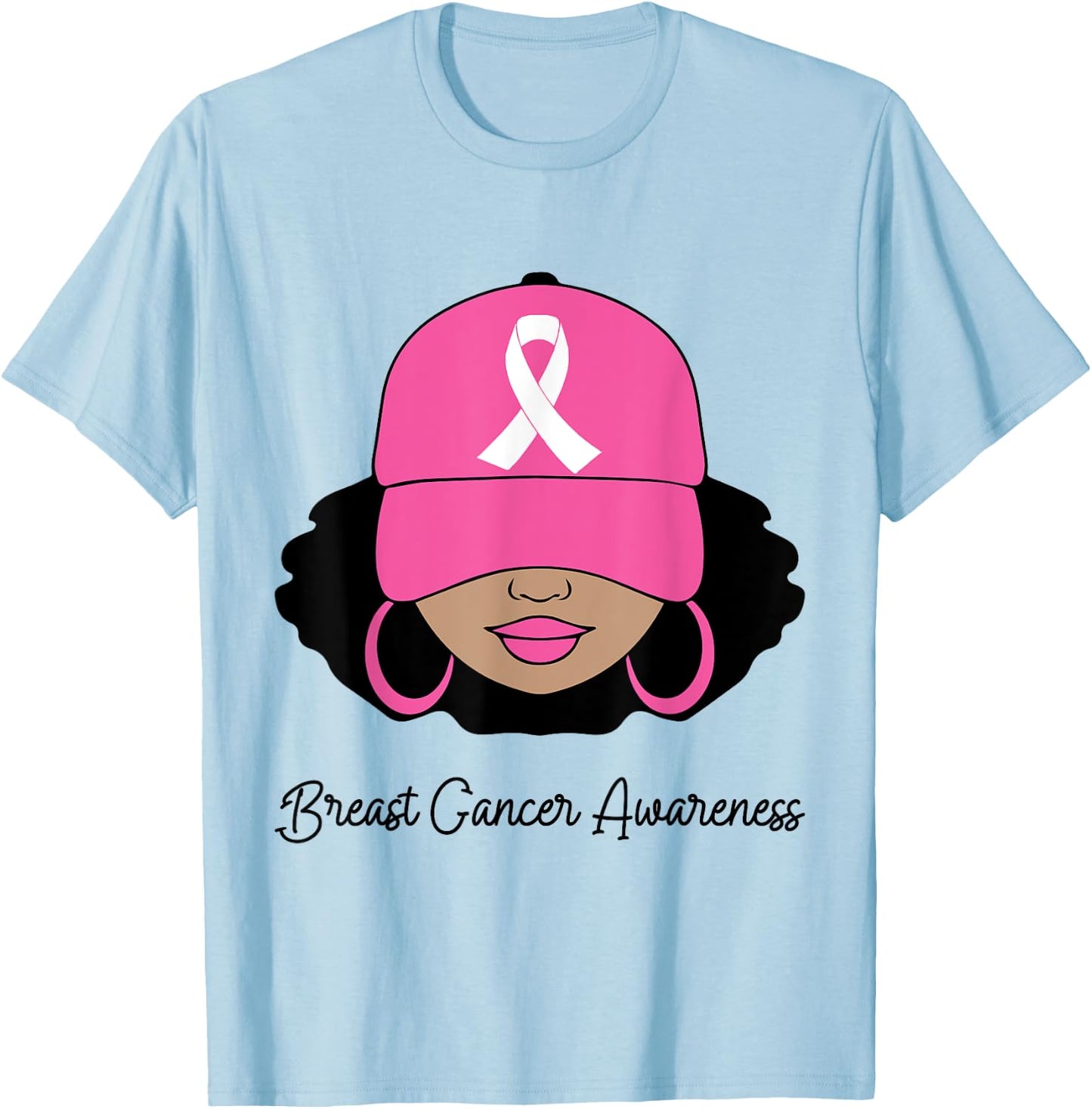 Black Women Pink Breast Cancer Awareness Warrior Women Girls T-Shirt - T-Shirt | Light Blue