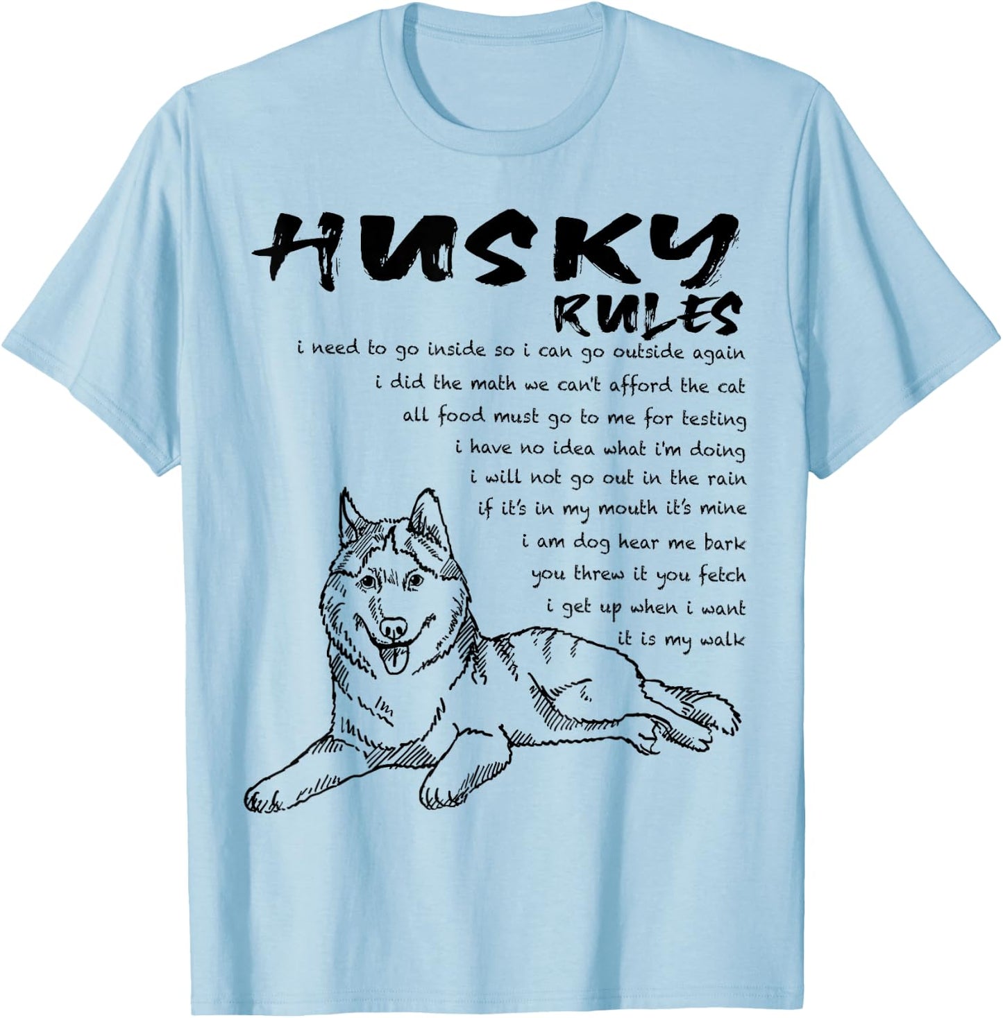 Funny Siberian Husky Dog Hand Drawn Art Men Women Girls Kids T-Shirt - T-Shirt | Light Blue