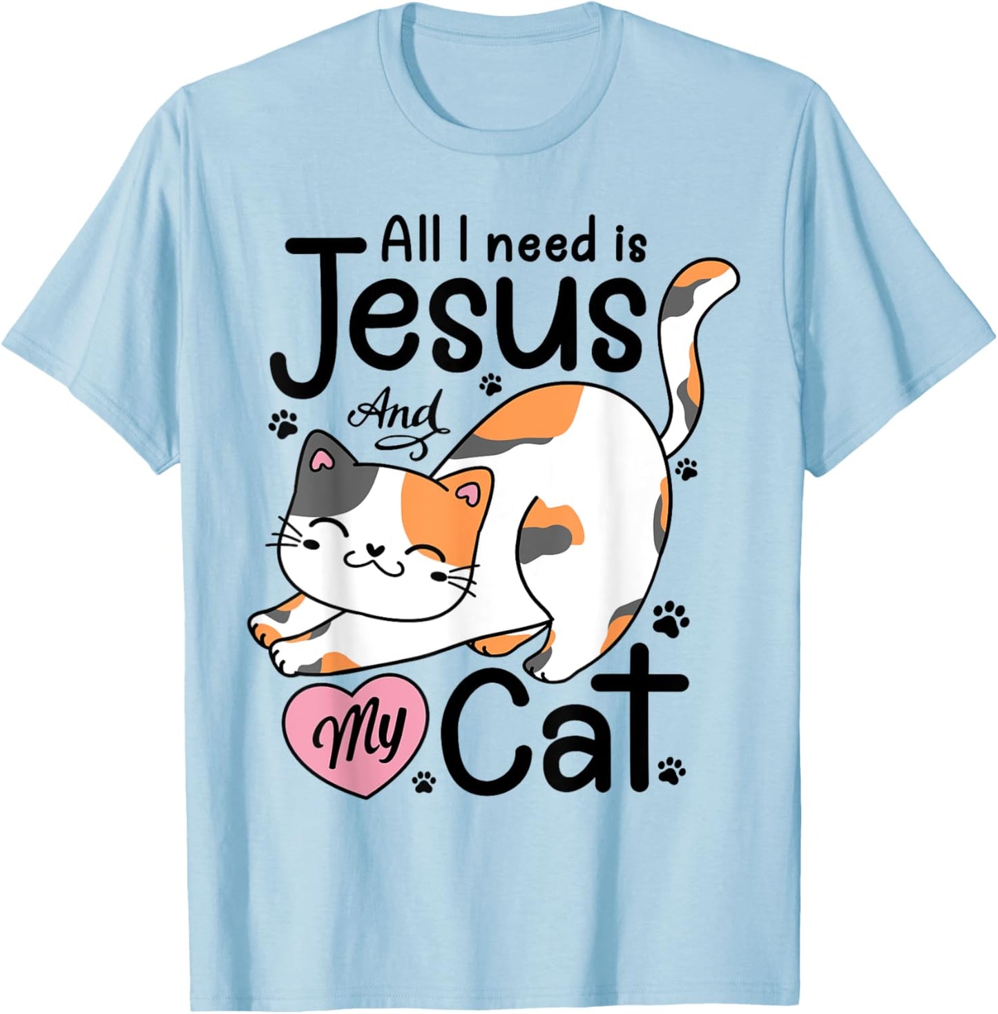 All I Need Is Jesus And My Cat Lover Christian Women Girls T-Shirt - T-Shirt | Light Blue