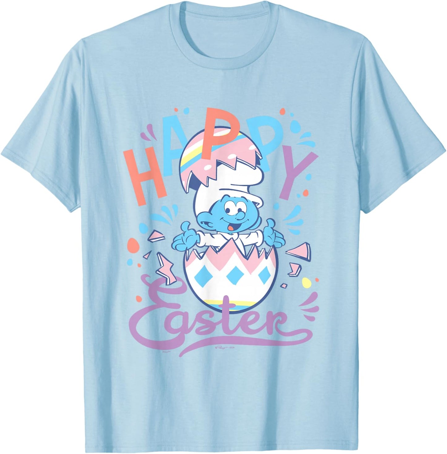 The Smurfs Happy Easter Cute Smurf Egg Pastel Colours Logo T-Shirt - T-Shirt | Light Blue