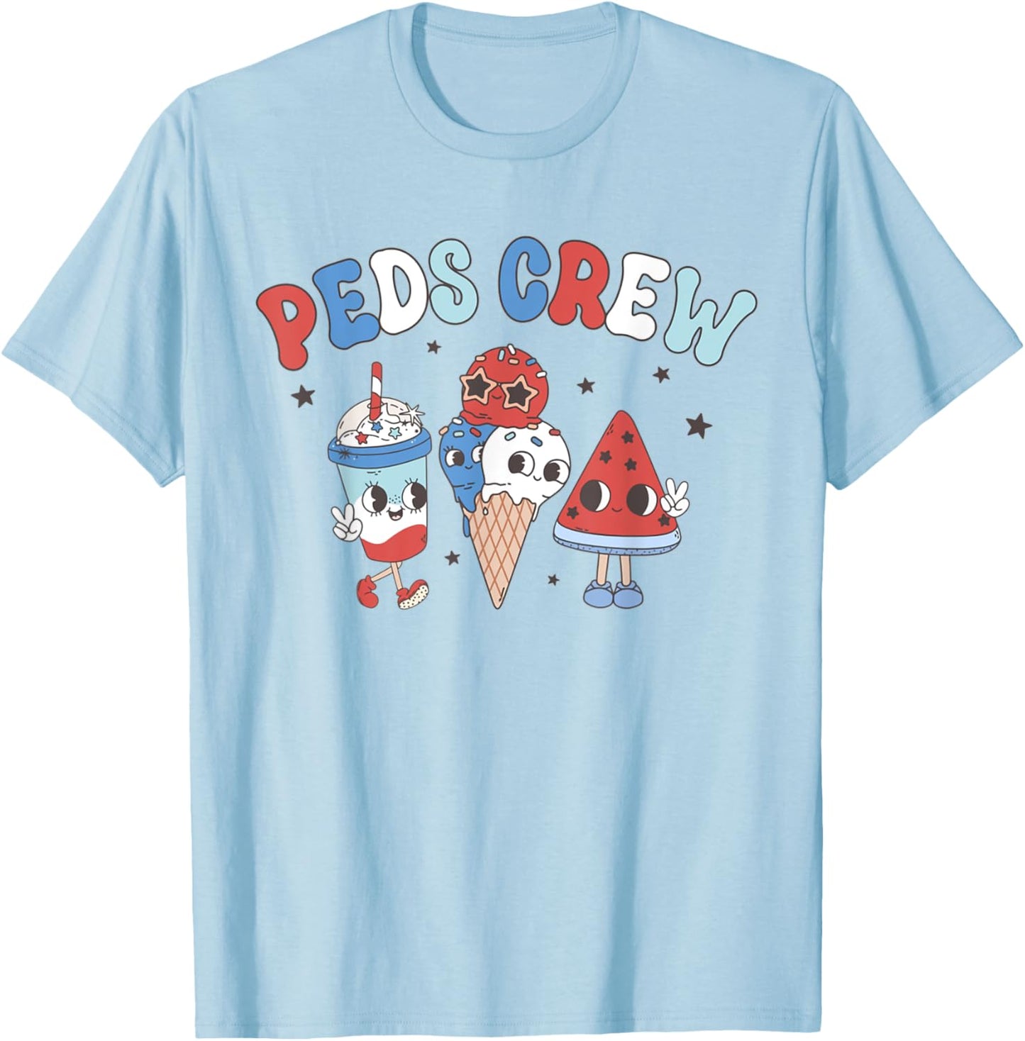 Retro PEDS Crew 4th Of July Popsicle Pediatric Nurse Women T-Shirt - T-Shirt | Light Blue