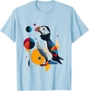 Puffin Animal Colorful Motif Drawing Abstract Puffin T-Shirt - T-Shirt | Light Blue