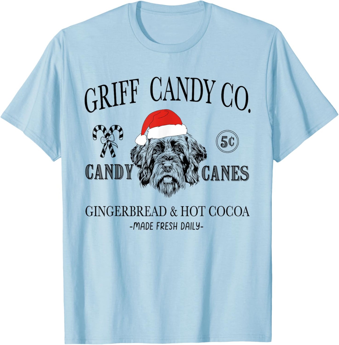 Funny Santa Wirehaired Pointing Griffon Christmas Vintage T-Shirt - T-Shirt | Light Blue