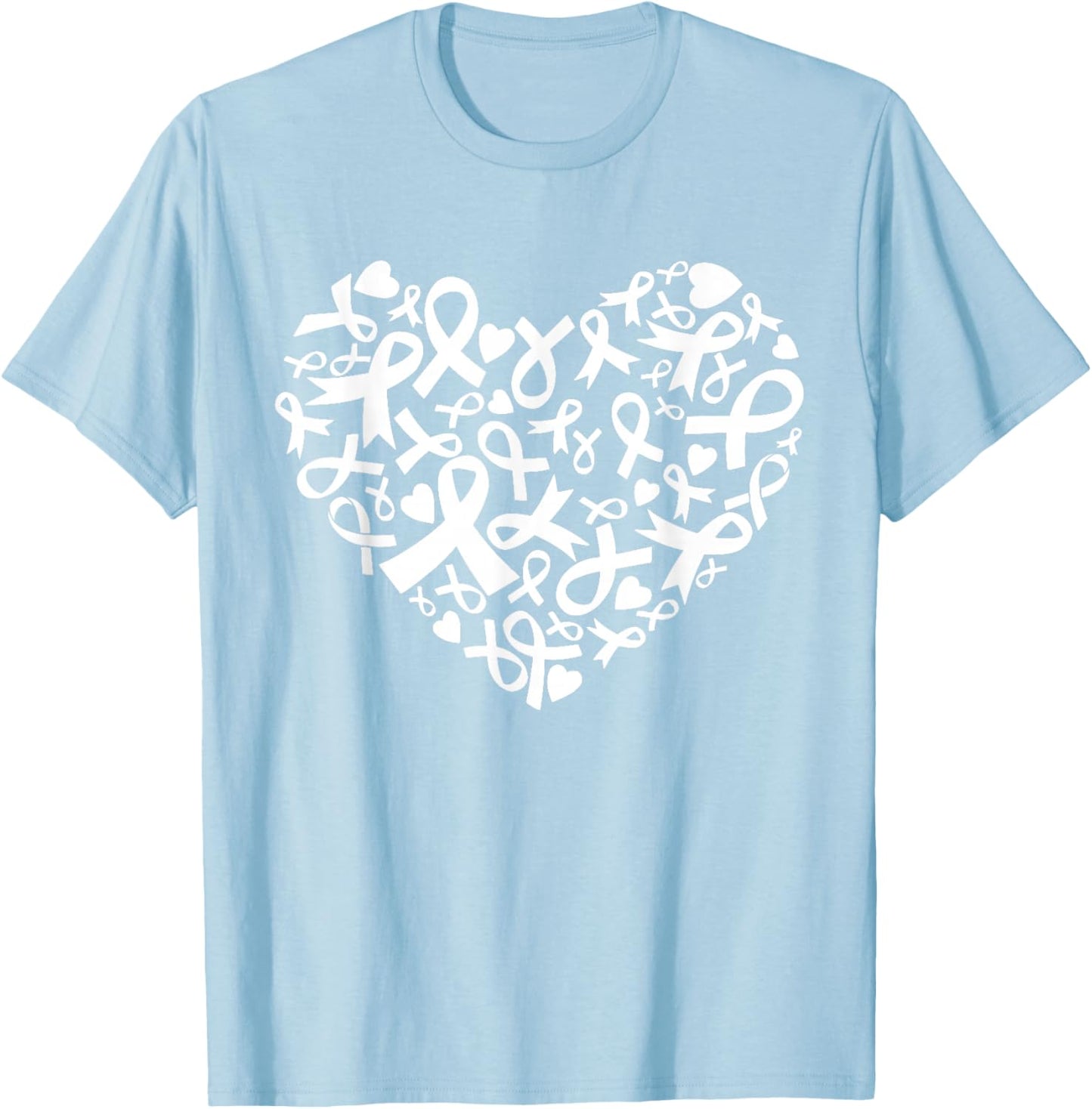 Breast Cancer Awareness Heart Ribbon Pink Support T-Shirt - T-Shirt | Light Blue