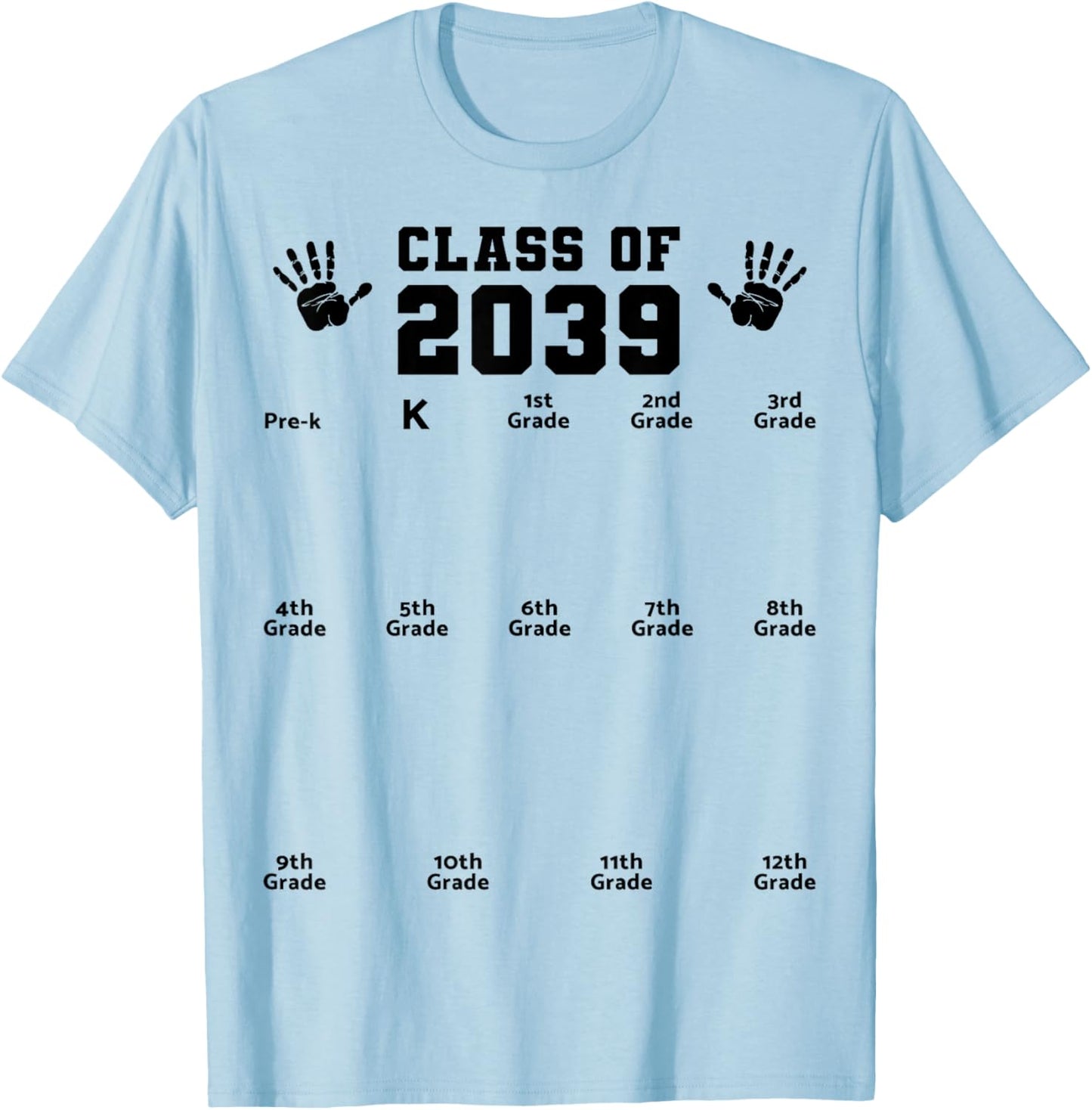 Class of 2039 Handprint Shirt Grow with Me Pre-k Graduation T-Shirt - T-Shirt | Light Blue