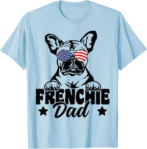 Frenchie Dad Patriotic French Bulldog Dog Lover 4th Of July T-Shirt - T-Shirt | Light Blue