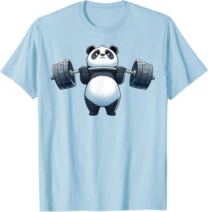 Panda Weightlifting Fitness Gym Training Bodybuilding T-Shirt - T-Shirt | Light Blue