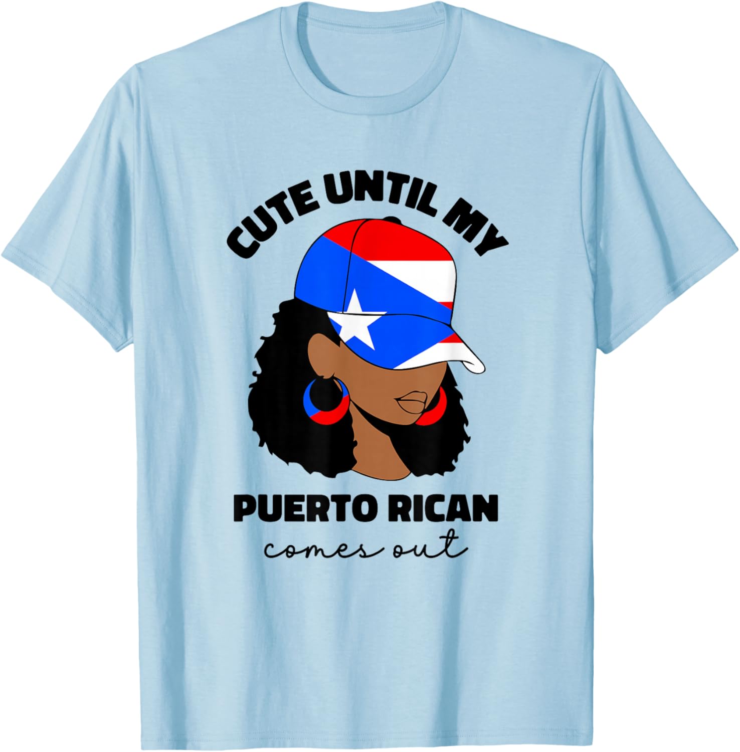 Funny Cute Puerto Rican Afro Women Boricua Puerto Rico Flag T-Shirt - T-Shirt | Light Blue