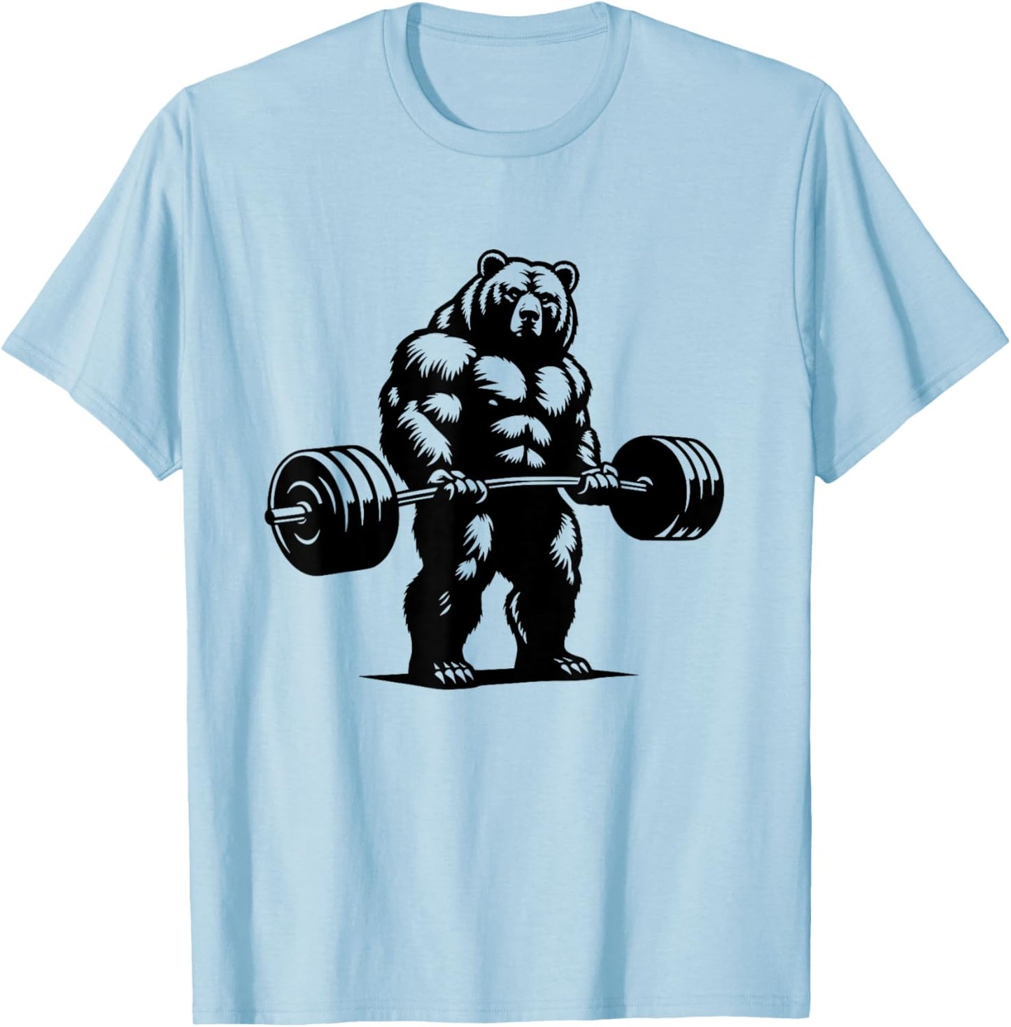 Grizzly Bear Bodybuilder Lifting Graphic Design T-Shirt - T-Shirt | Light Blue