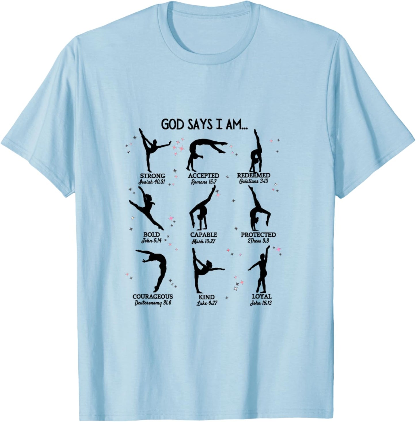 Gymnastics God Says I Am Bible Verse Gymnast Christian Jesus T-Shirt - T-Shirt | Light Blue