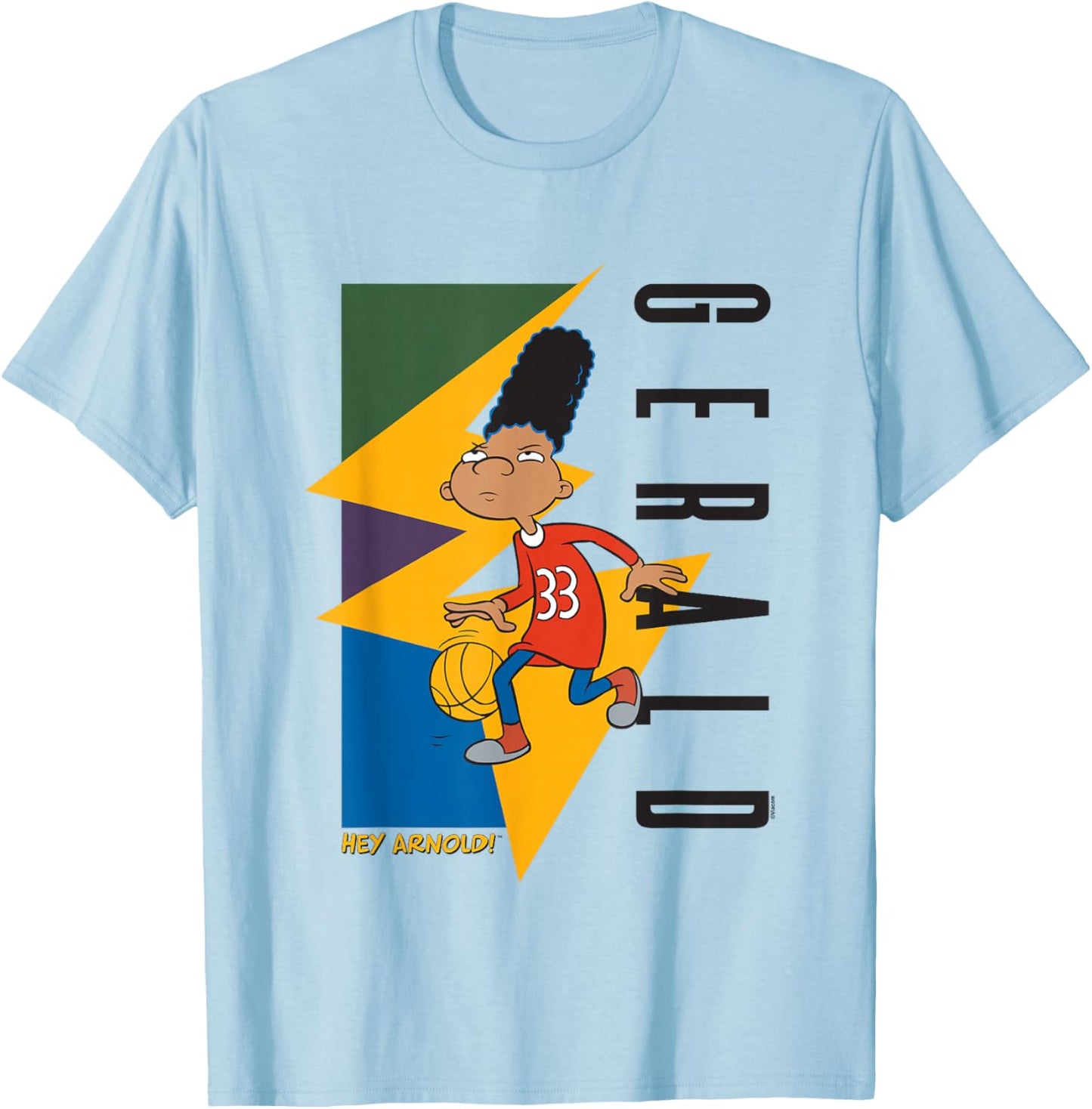 Hey Arnold! Iconic Gerald Playing 90's Vibe Big Chest Poster T-Shirt - T-Shirt | Light Blue