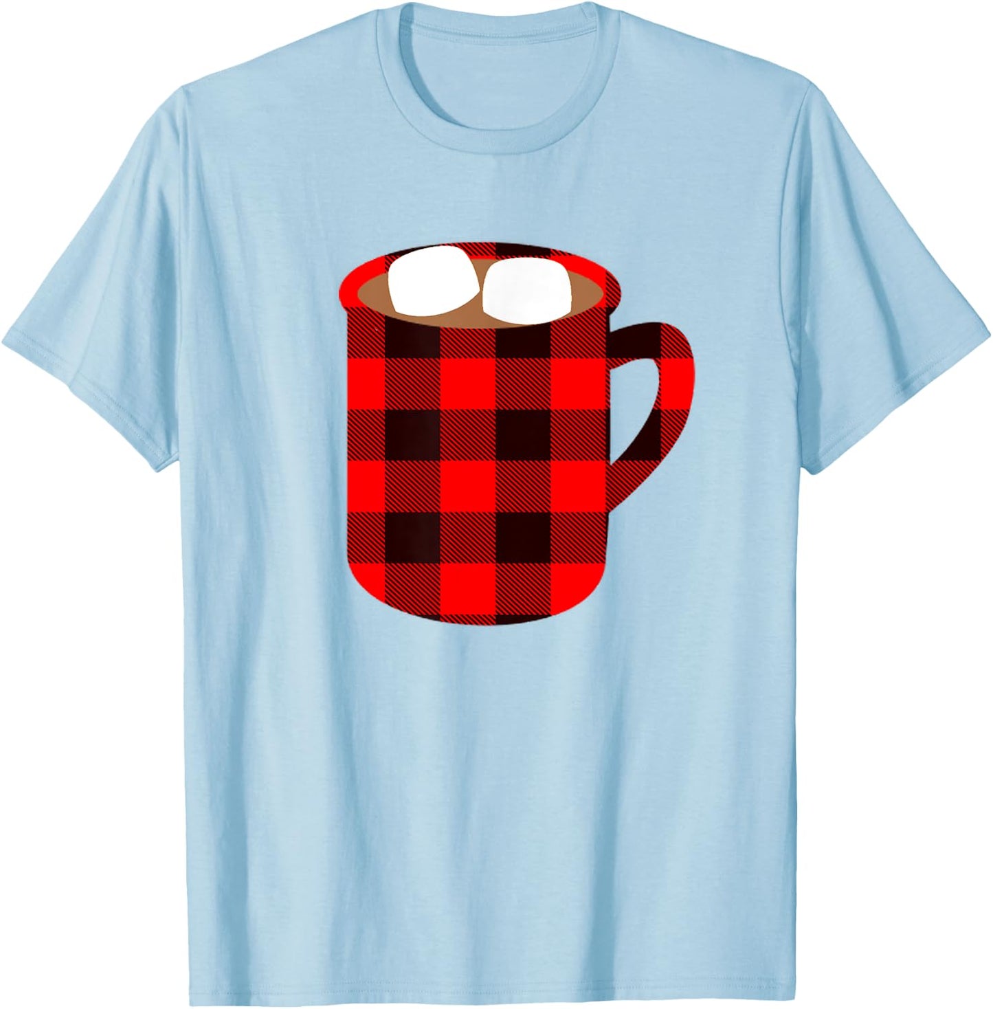 Buffalo Plaid Hot Cocoa Cup with Marshmallow Christmas Funny T-Shirt - T-Shirt | Light Blue