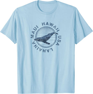 Maui Hawaii Lahaina Vintage Whale Retro T-Shirt - T-Shirt | Light Blue