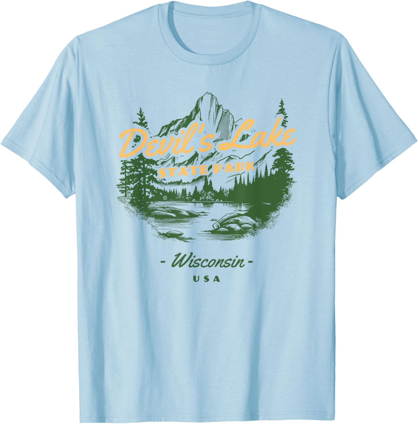 Devil's Lake State Park Wisconsin Retro Vintage T-Shirt - T-Shirt | Light Blue
