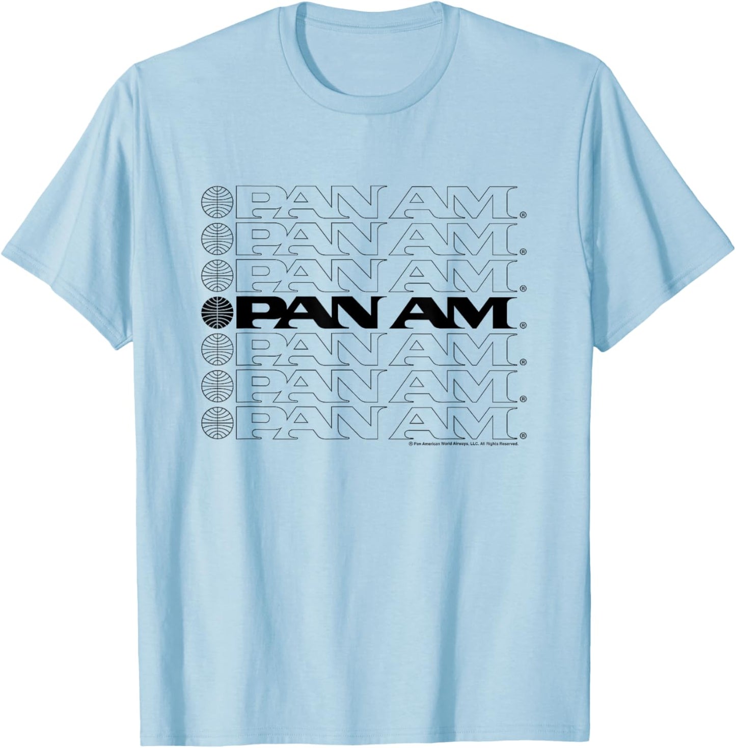 Pan Am Text Logo Cascade T-Shirt - T-Shirt | Light Blue
