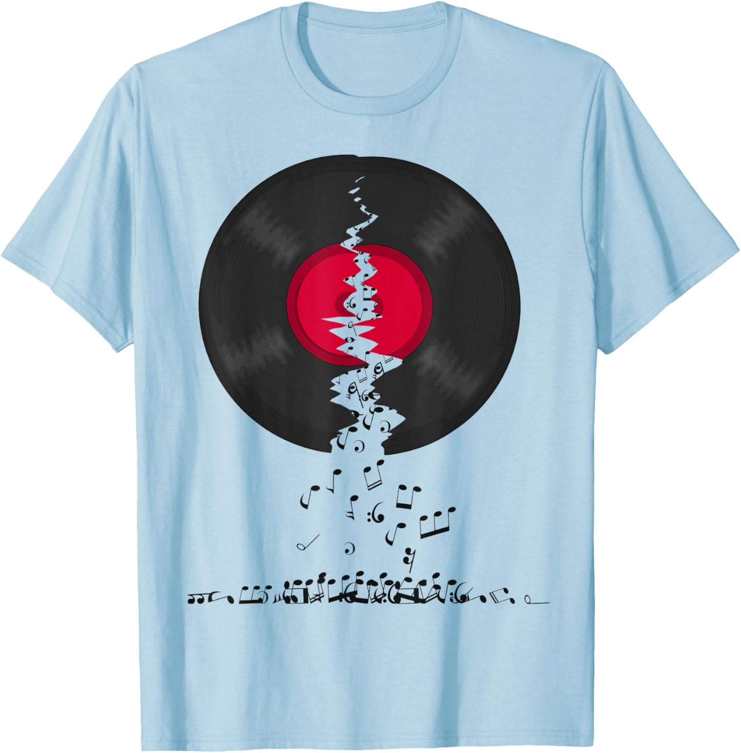 Broken Vinyl Lp Music Record Spilling Notes T-Shirt - T-Shirt | Light Blue