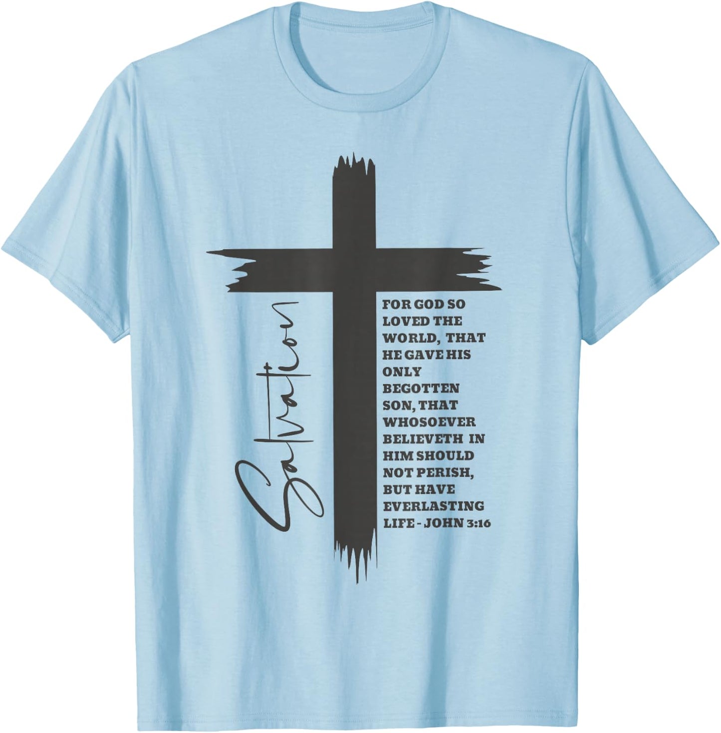 John 3:16 Christian Cross Bible T-Shirt - T-Shirt | Light Blue