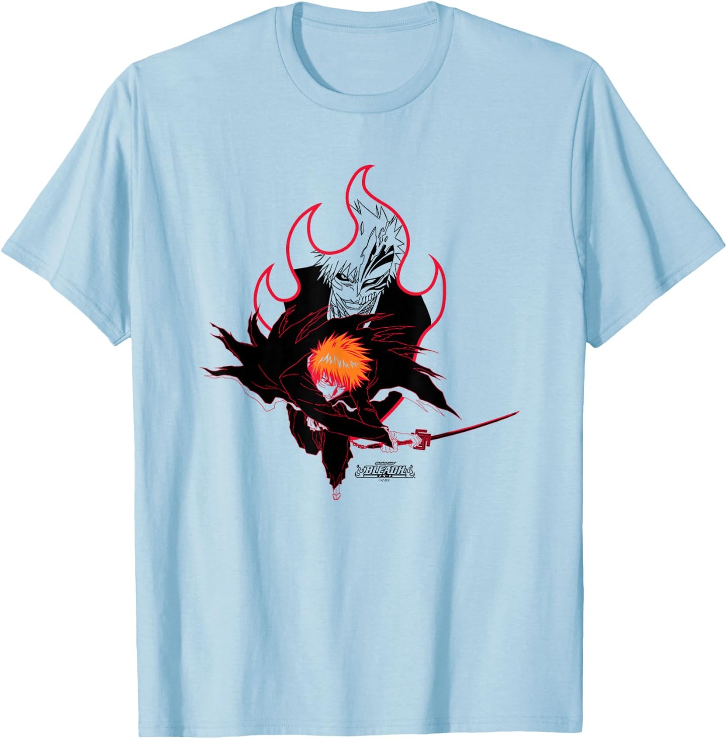 Bleach Ichigo Flame Outline Hallow Transform Anime T-Shirt - T-Shirt | Light Blue