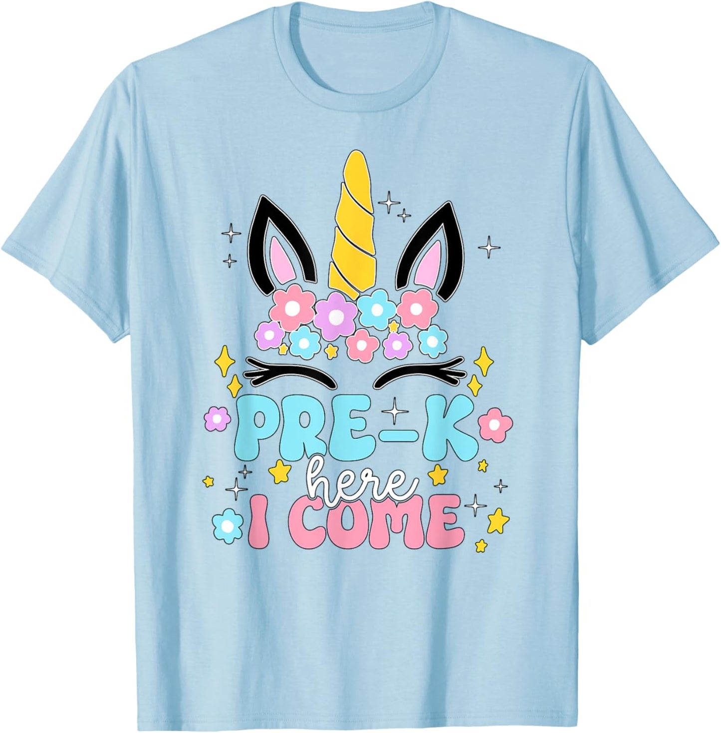 Preschool Here I Come Unicorn Girls Kids Back To School T-Shirt - T-Shirt | Light Blue