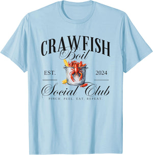Vintage Crawfish Boil Social Club Pinch Peel Eat Repeat T-Shirt - T-Shirt | Light Blue
