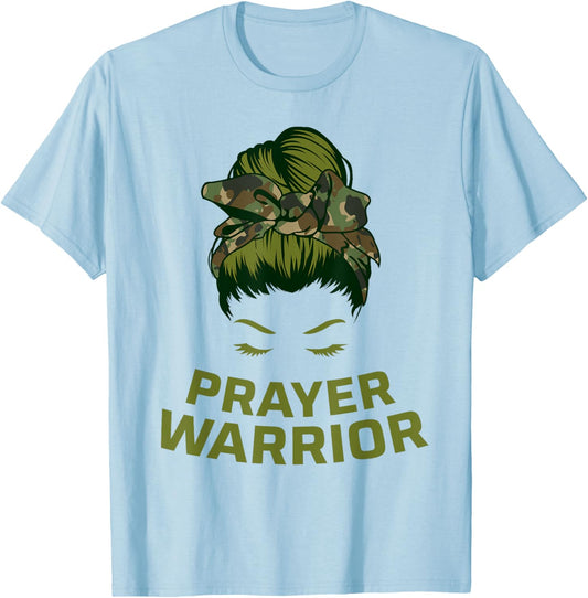 Prayer Warrior Women Faith God Jesus Christian T-Shirt - T-Shirt | Light Blue
