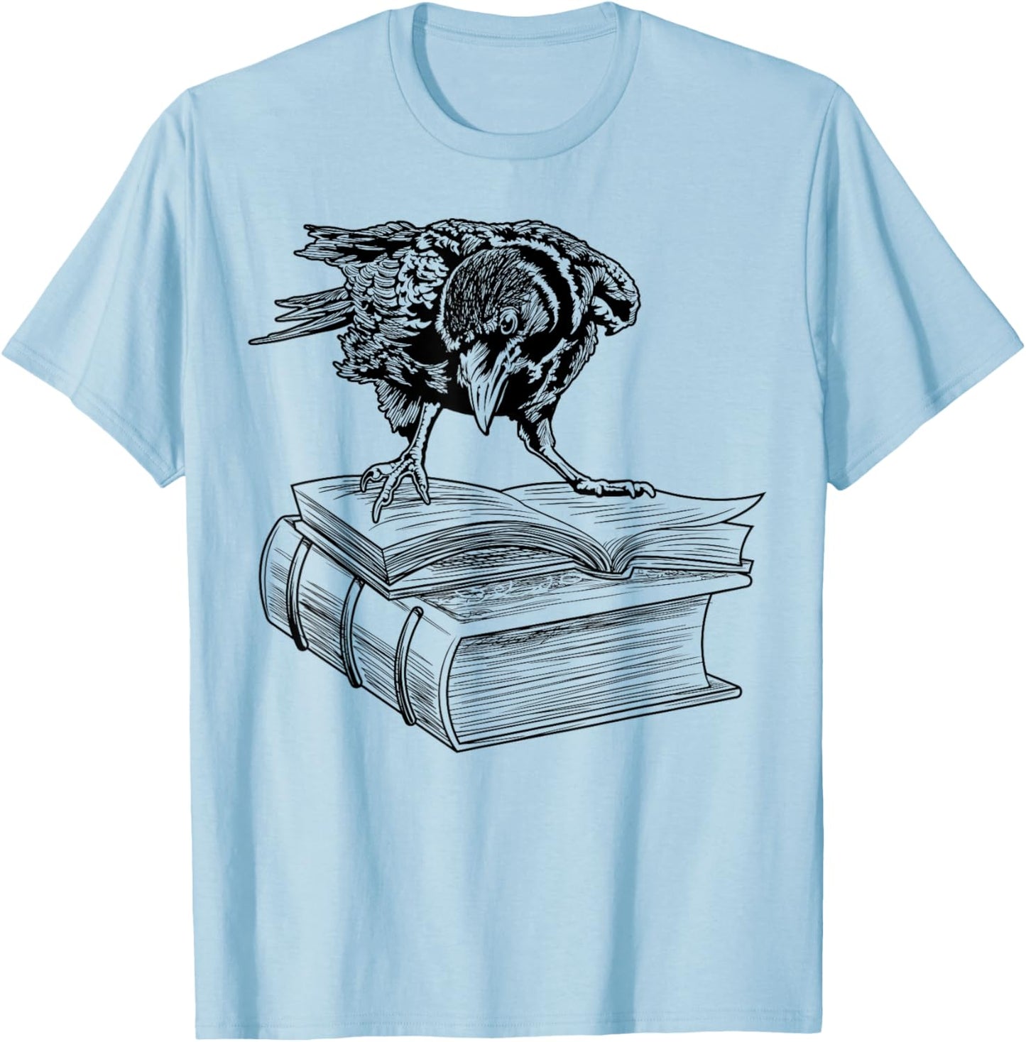 Raven Crow Book Aesthetic Dark Academia Bookworm T-Shirt - T-Shirt | Light Blue