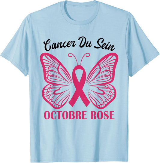 Octobre Rose Sensibilisation Au Cancer Du Sein Butterfly Pink T-Shirt - T-Shirt | Light Blue