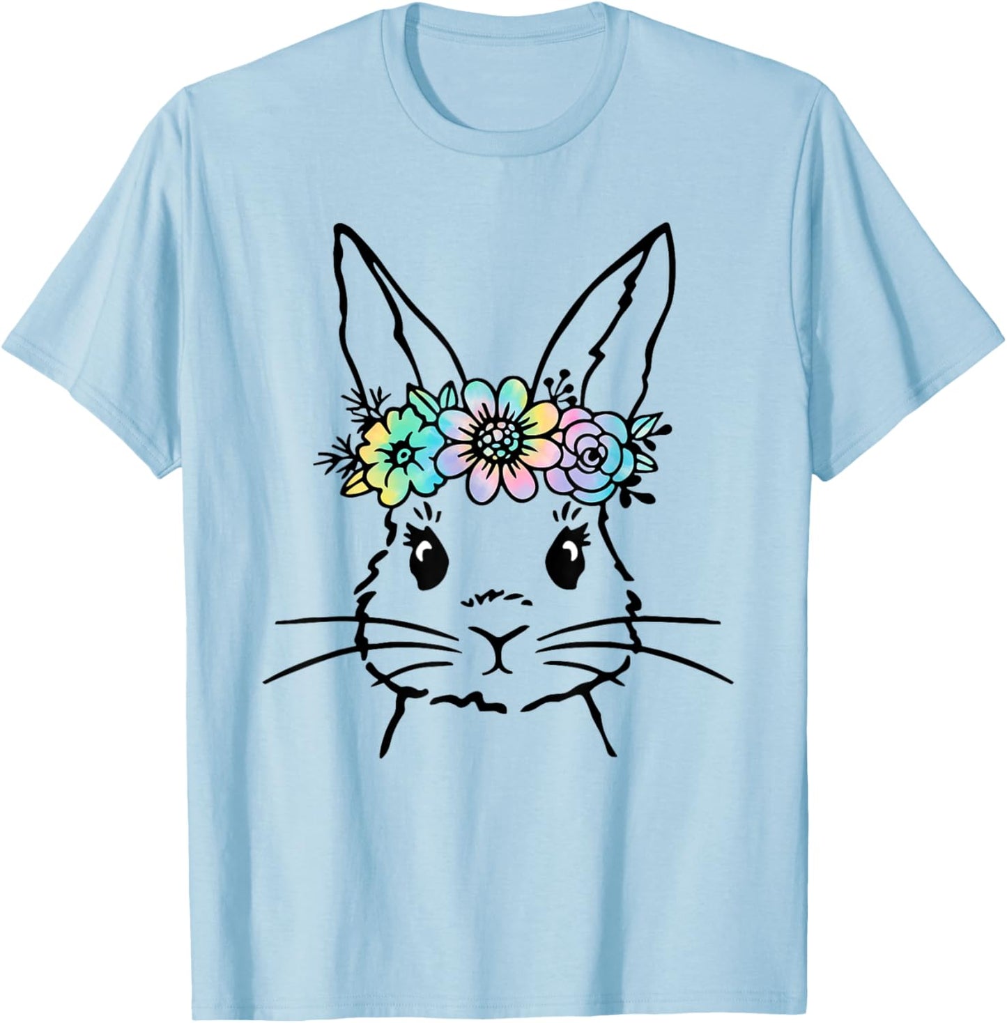 Cute Bunny Face Tie Dye Rabbit Easter Day Women Girls Kids T-Shirt - T-Shirt | Light Blue