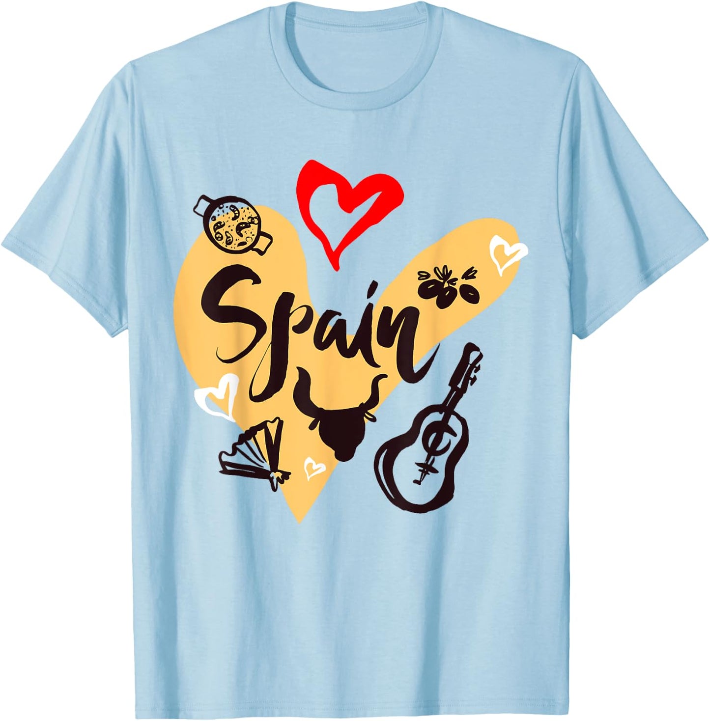 I Love Spain, Cool Spain Doodles Illustration Graphic Design T-Shirt - T-Shirt | Light Blue