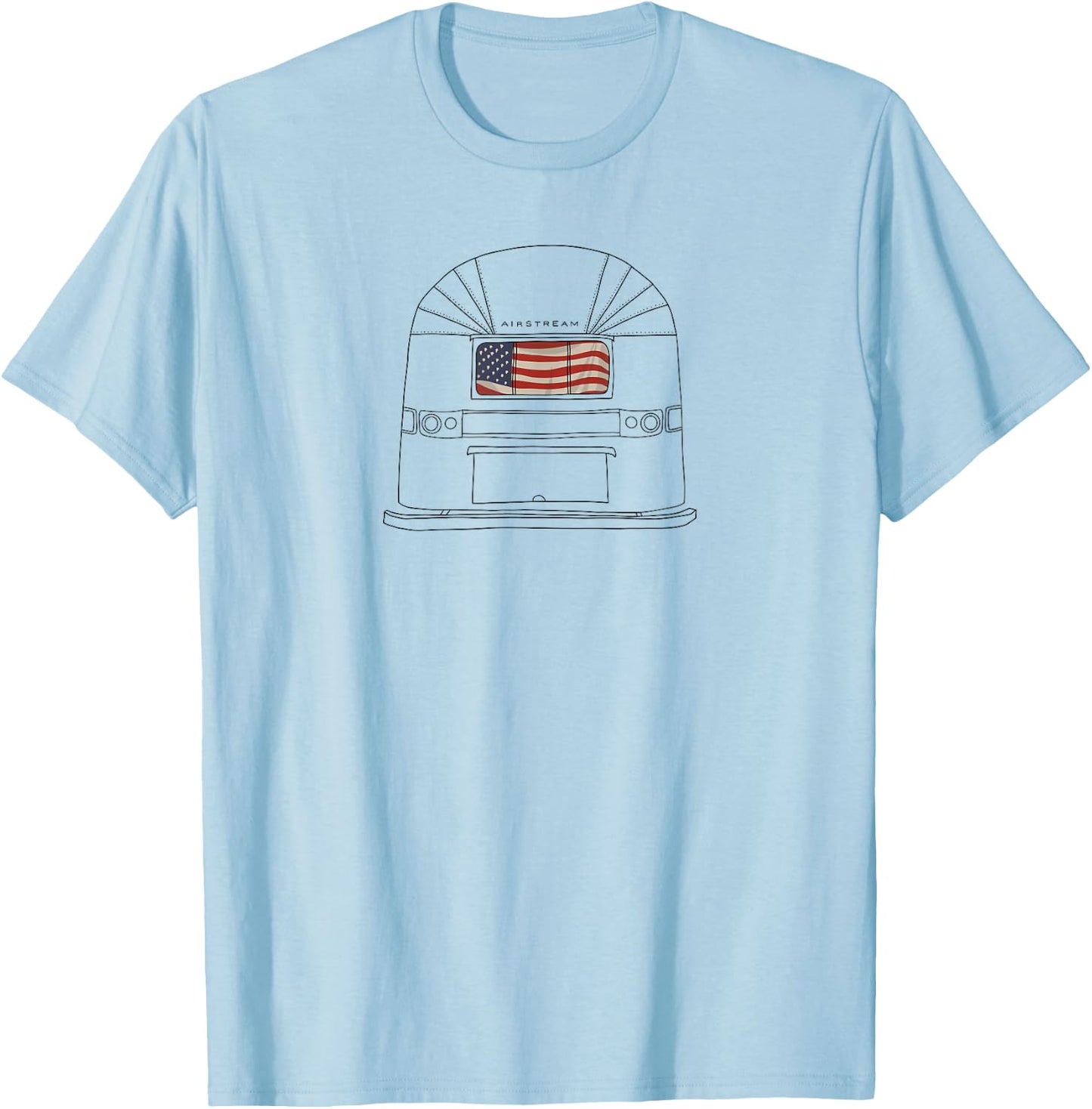 Retro 60s Airstream USA Patriotic Flag Wanderlust T-Shirt - T-Shirt | Light Blue
