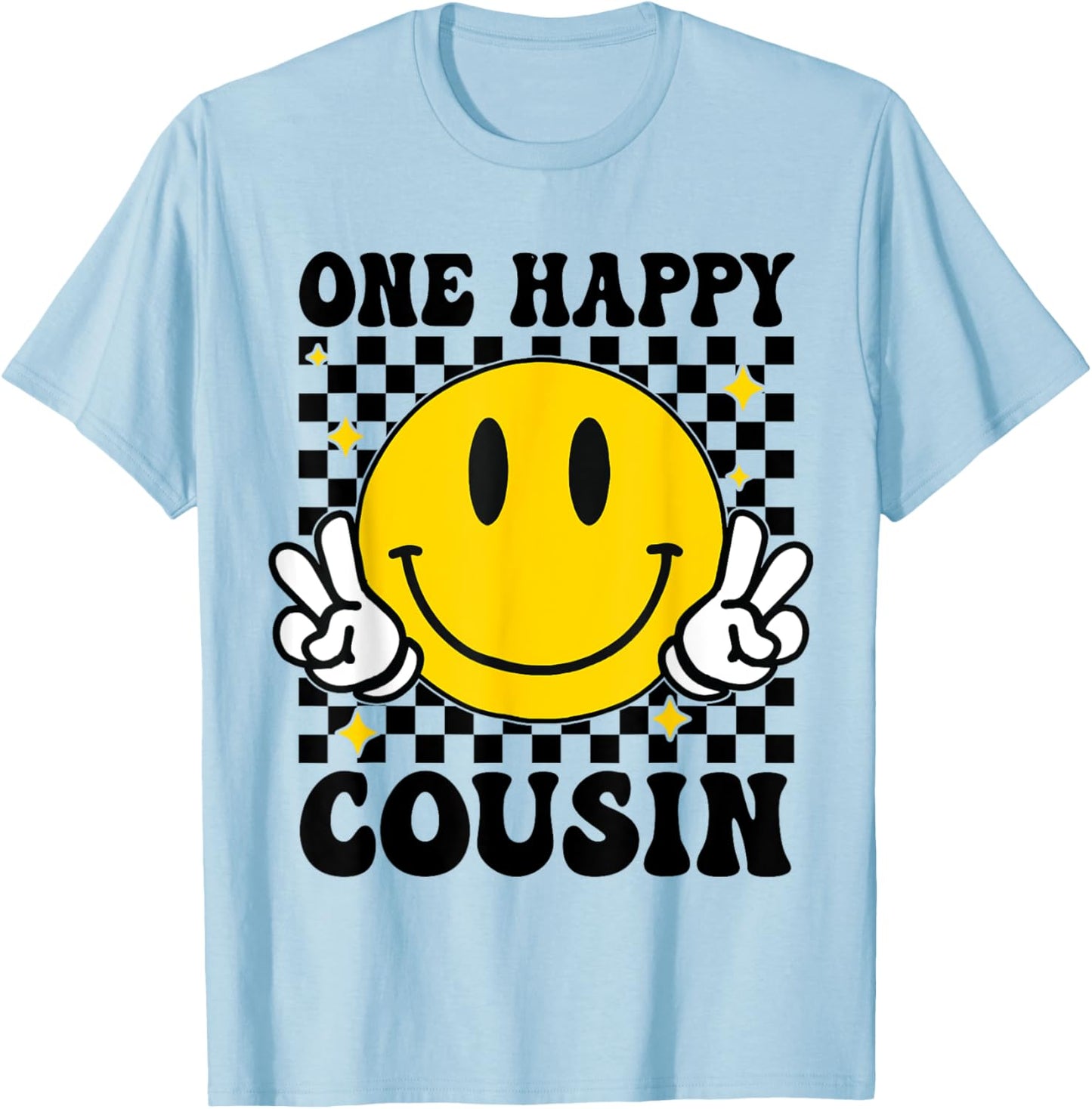 One Happy Dude Cousin happy face 1st Birthday Family T-Shirt - T-Shirt | Light Blue