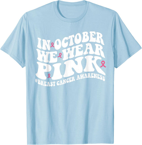 In October We Wear Pink Groovy Breast Cancer Awareness Month
