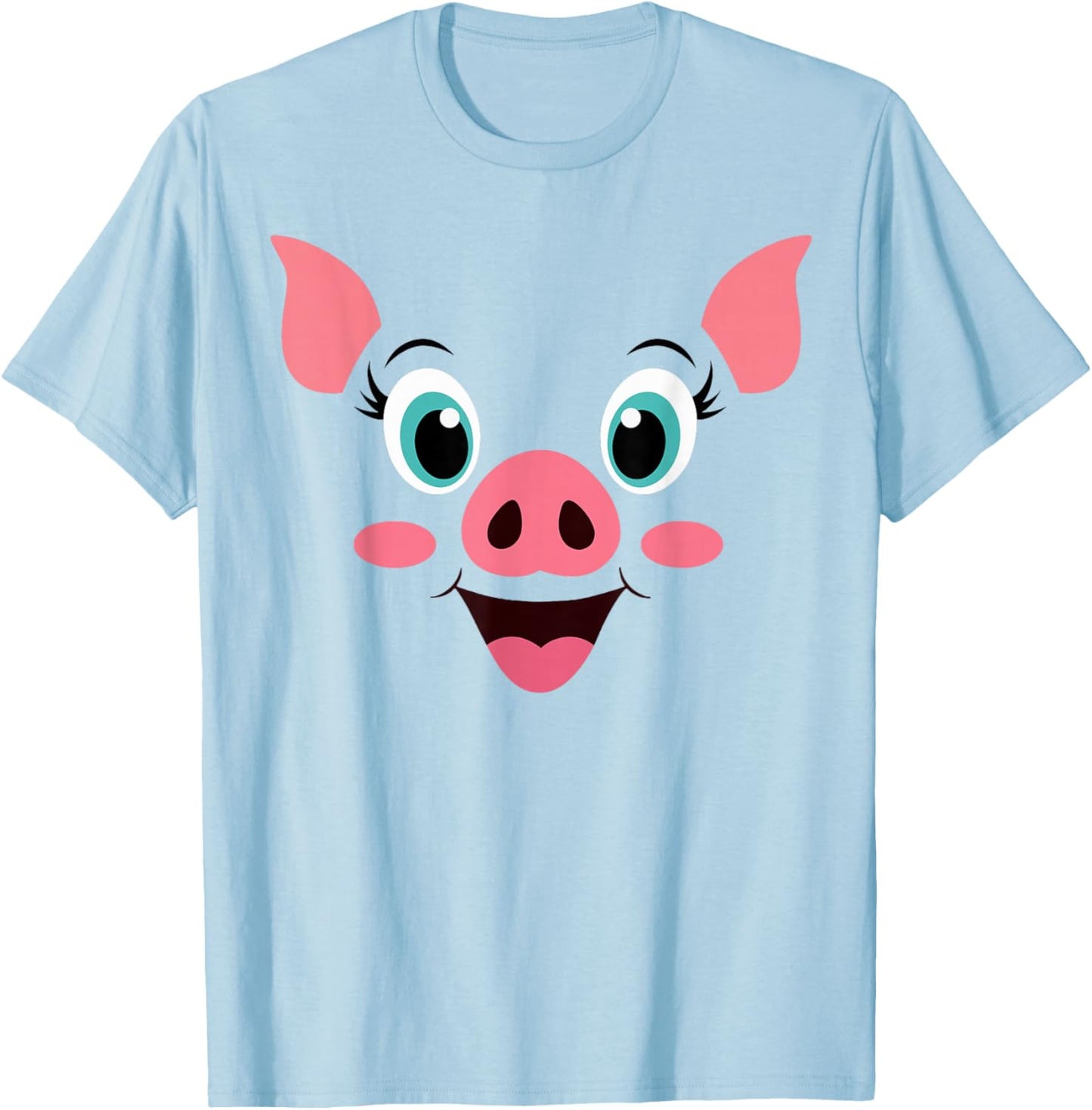 Pig Costume Cute Rubber Pig Face Halloween Men Women Kids T-Shirt - T-Shirt | Light Blue