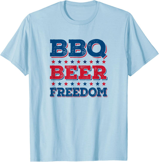 Bbq Beer Freedom Bbq, Beer, Freedom T-Shirt - T-Shirt | Light Blue