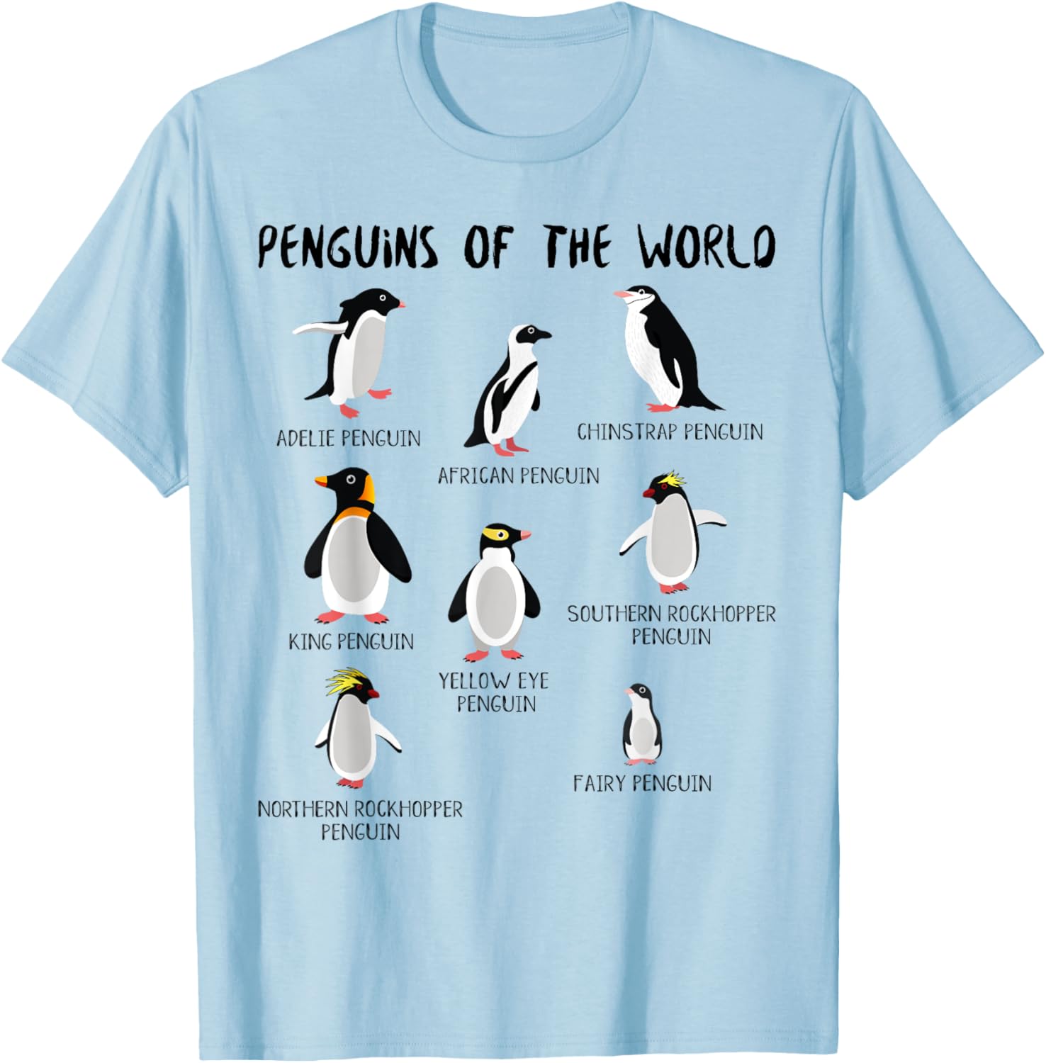 Penguin Animals Education for Kids Youth Teen Boys and Girls T-Shirt - T-Shirt | Light Blue