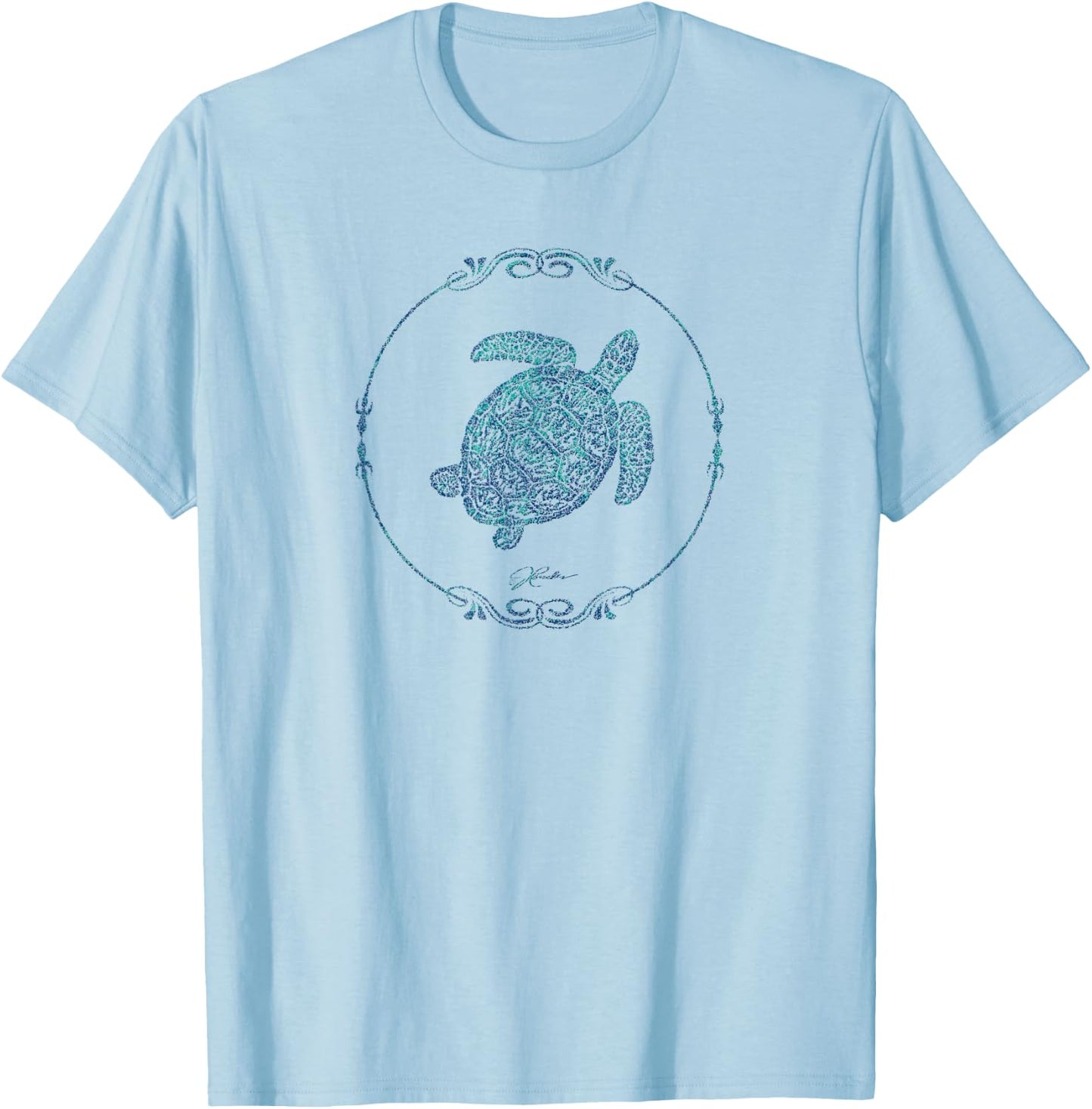 JCombs: Sea Turtle in Vintage Round Frame T-Shirt - T-Shirt | Light Blue