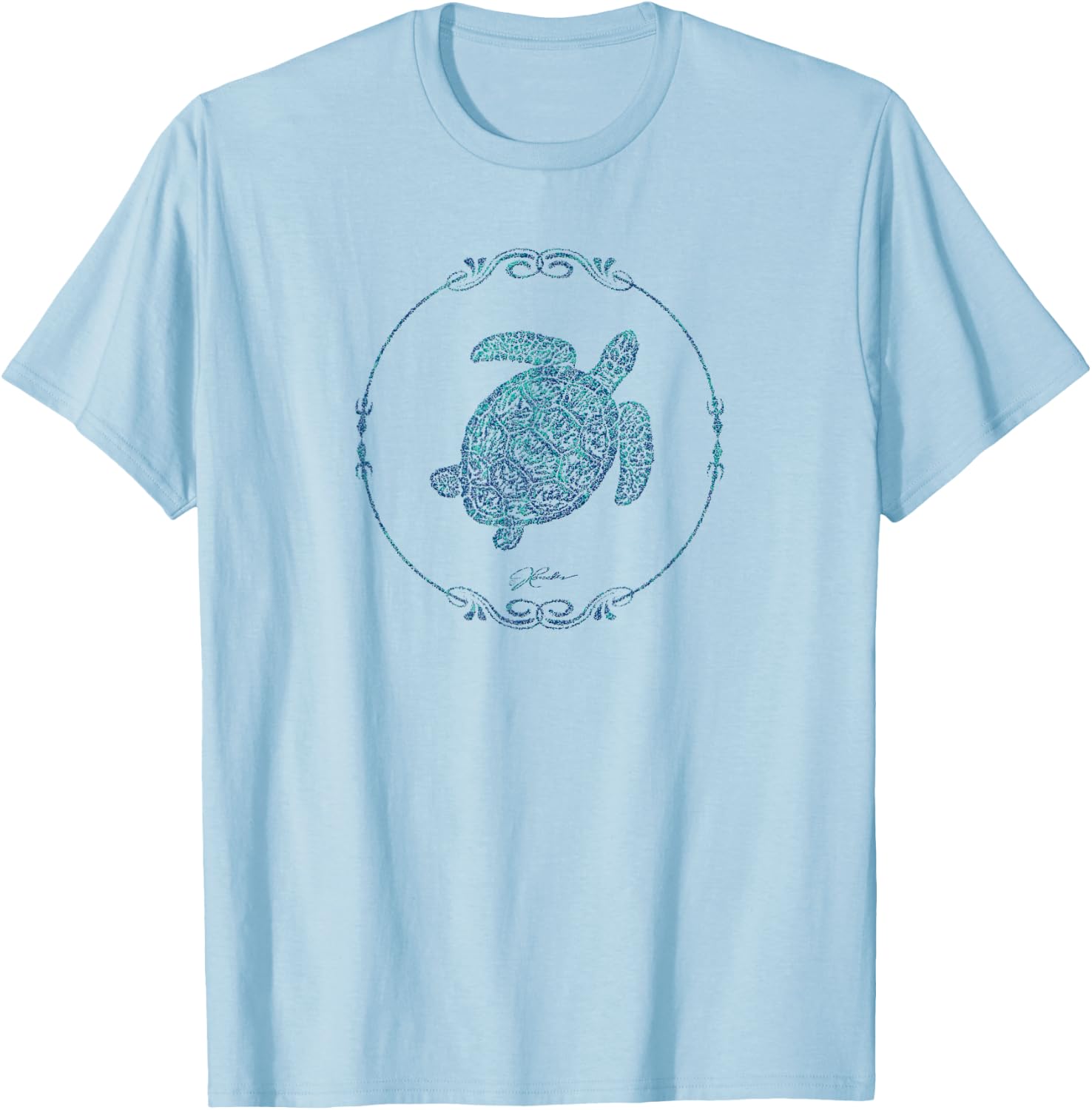 JCombs: Sea Turtle in Vintage Round Frame T-Shirt - T-Shirt | Light Blue