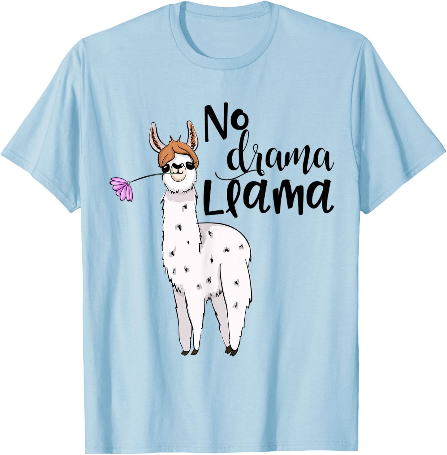 Drama Llama Cute Funny Llama with Flower Design T-Shirt - T-Shirt | Light Blue