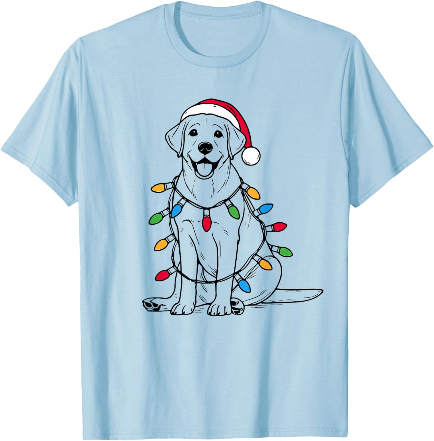 Retro Santa Labrador Retriever Christmas Lights Dog Lover T-Shirt - T-Shirt | Light Blue