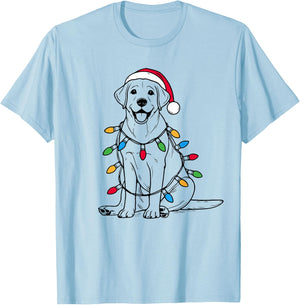 Retro Santa Labrador Retriever Christmas Lights Dog Lover T-Shirt - T-Shirt | Light Blue
