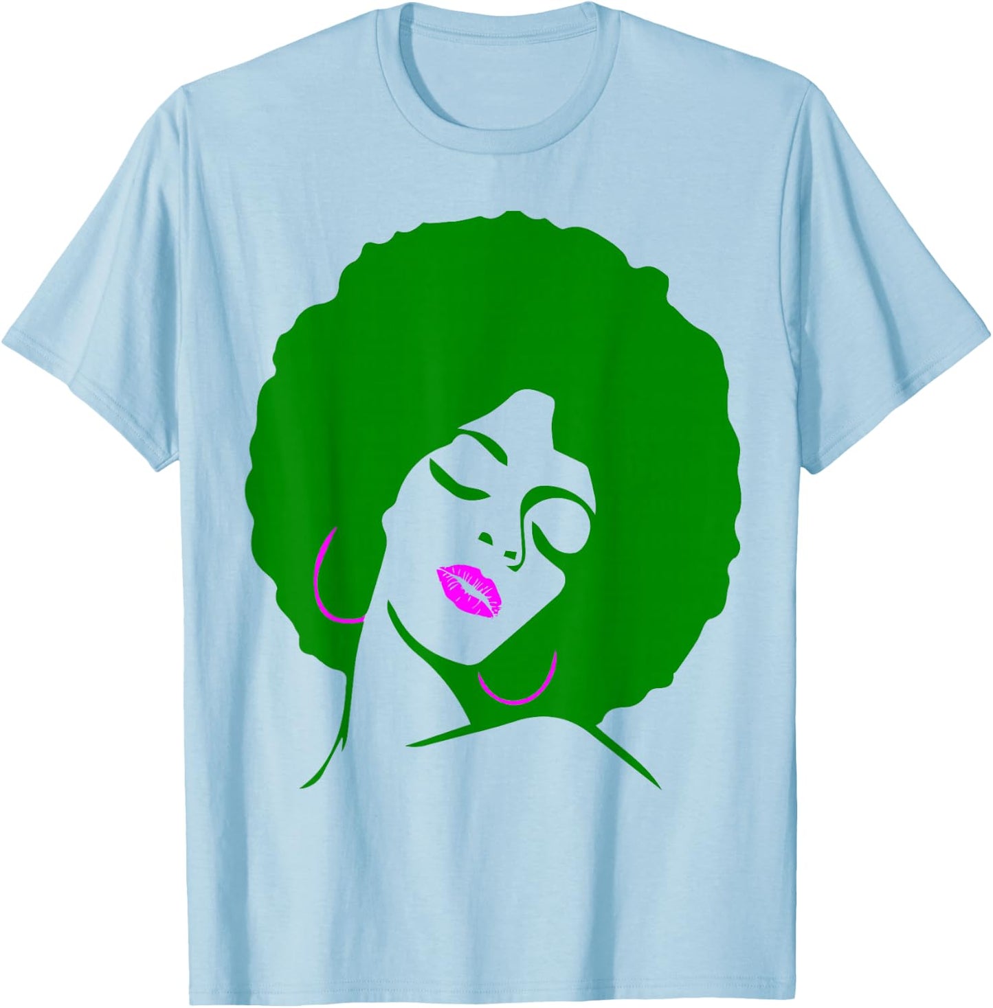 Afro Hair Woman with pink lips T-Shirt - T-Shirt | Light Blue