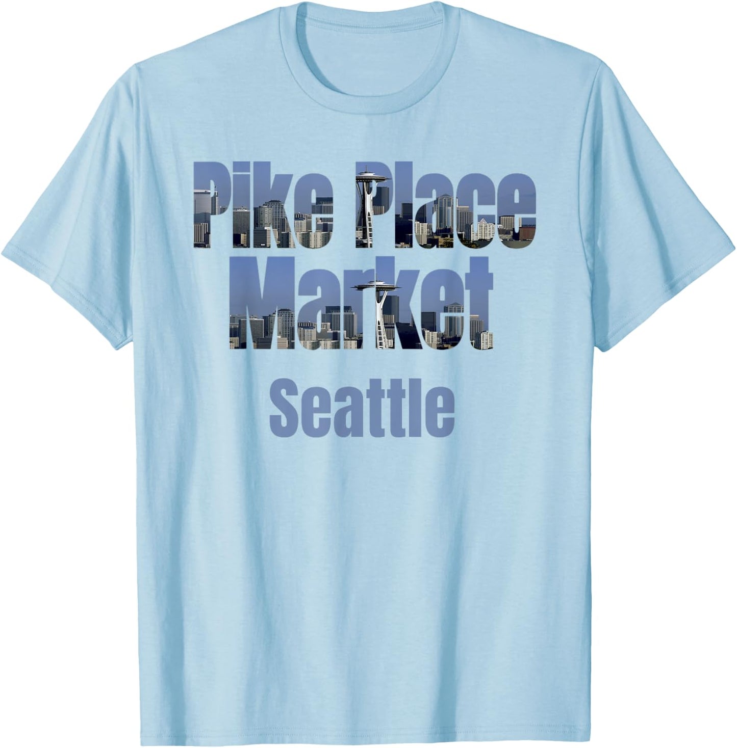 Seattle Skyline, Pike Place Market Neighborhood Shirt T-Shirt - T-Shirt | Light Blue