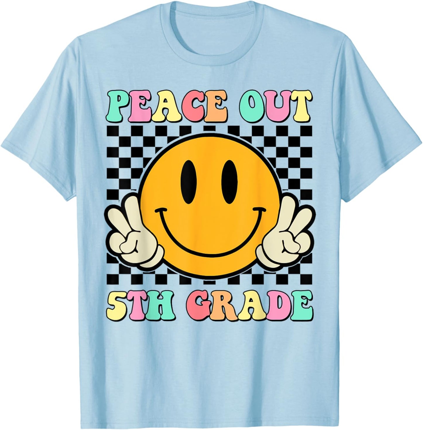 Peace Out 5th Grade Teacher Retro Smile Last Day Of School T-Shirt - T-Shirt | Light Blue