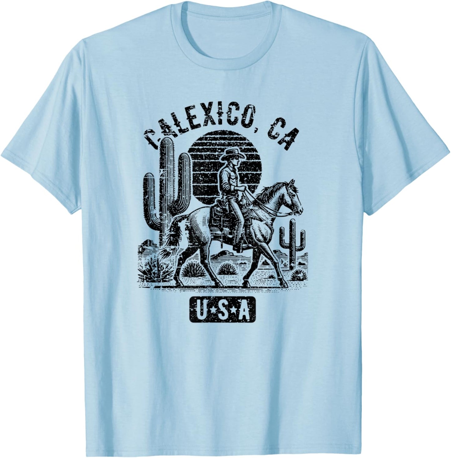 Calexico California USA Cowboy Horse Vintage Style Design T-Shirt - T-Shirt | Light Blue
