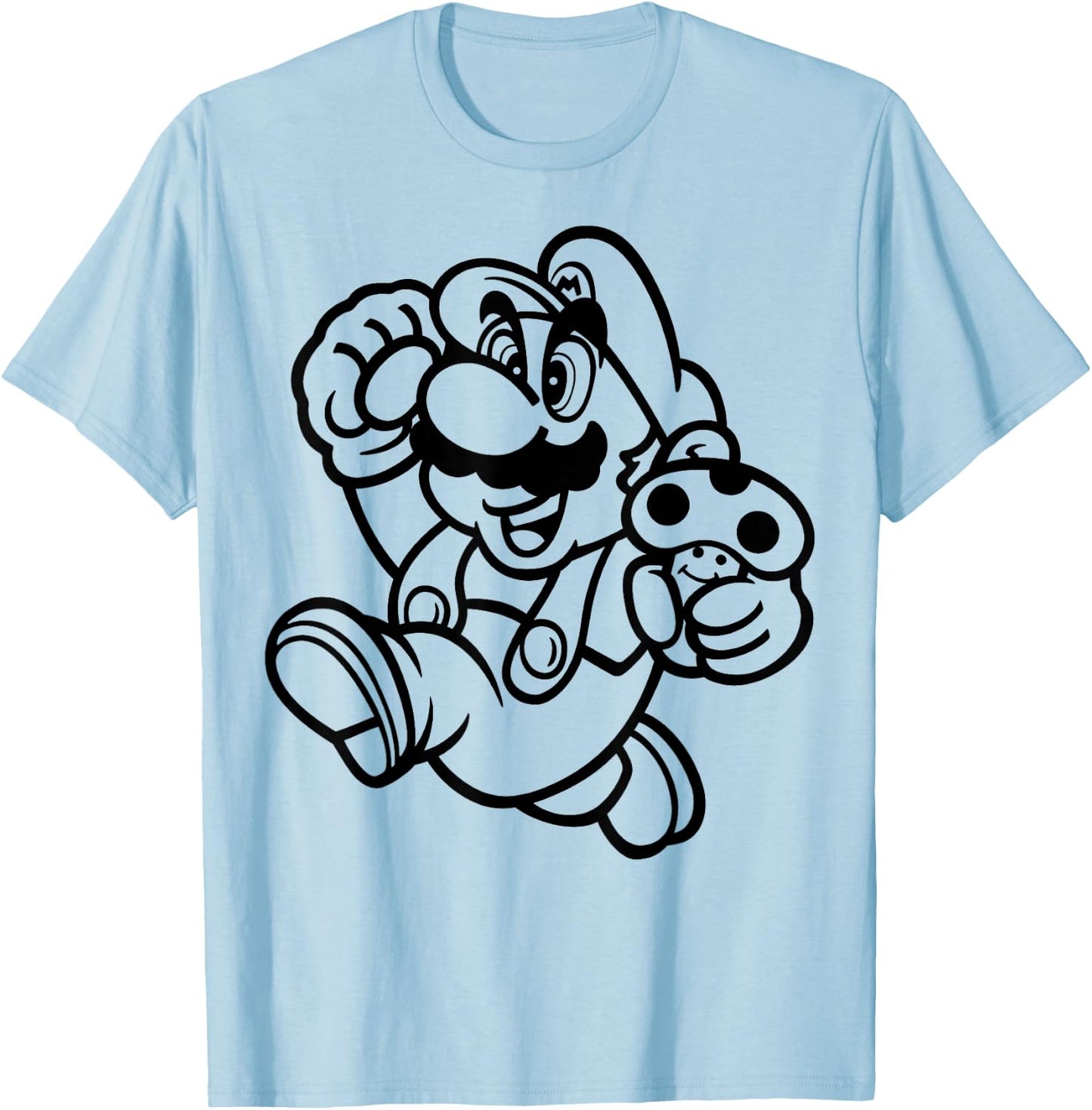 Super Mario Black & White Running Drawing T-Shirt - T-Shirt | Light Blue